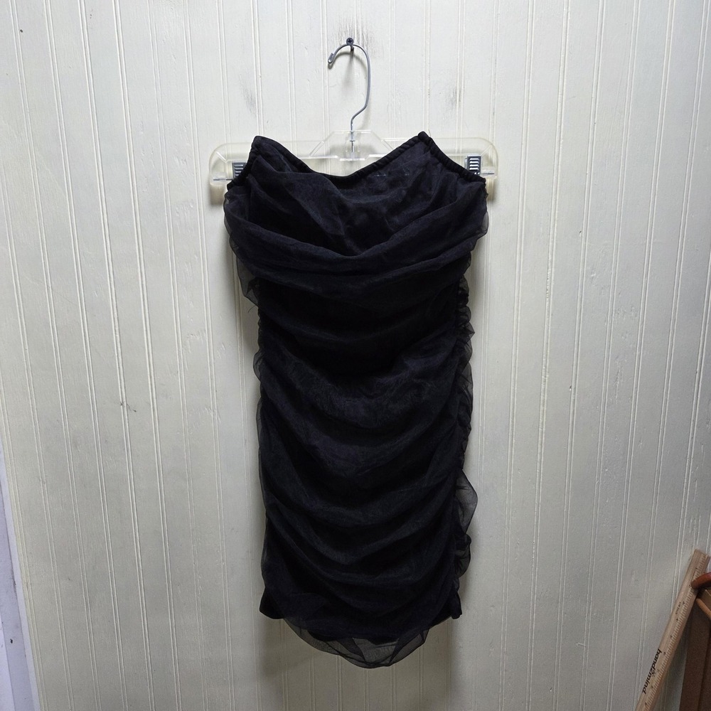 PRETTYLITTLETHING‎ Dress Womens 4 Black Solid Strapless Sweetheart Ruched Short